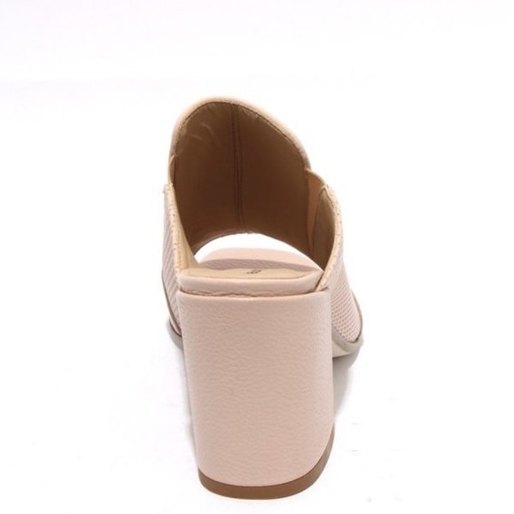 ITALIAN Beige Leather Slide Open Toe Heel Sandal - Picture 5 of 8